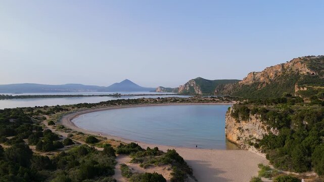 Aerial videos of Voidokilia Beach and Navarino Castle in the Peloponnese, Greece