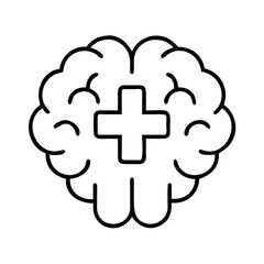 Brain health mental wellness healthcare medical concept with plus symbol line art icon vector