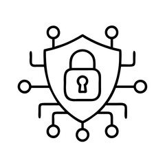 Cyber security shield with padlock and network connections for data protection concept vector icon