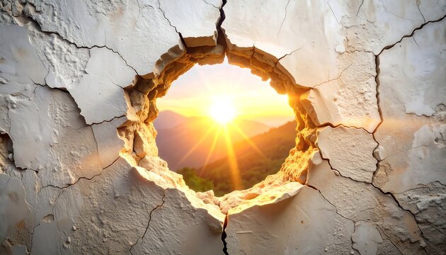 Sun breaking through cracked wall