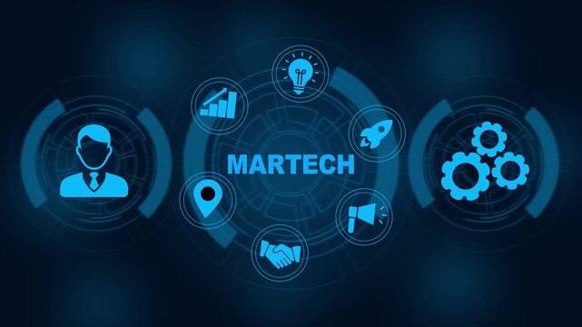 Martech marketing technology concept on virtual screen interface. Business, Technology, Internet and network concept.