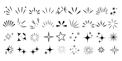 Doodle line sparkle, burst lines, and sparkle star icon vector illustration. Perfect for design, decoration, and creative projects with various shapes design.