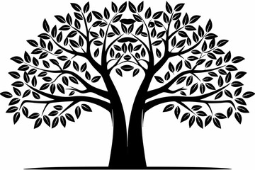 Obraz premium A minimalist bonsai tree vector illustration with a silhouette of leaves and branches on a white background