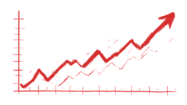 Dynamic red graph shows upward trend, symbolizing business growth and financial success