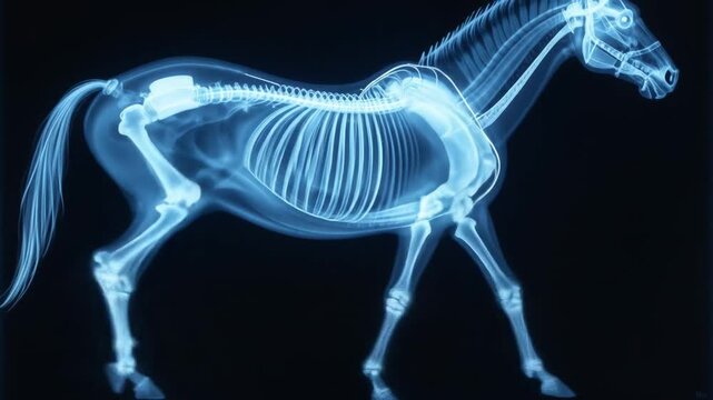 3D illustration of horse skeleton statue