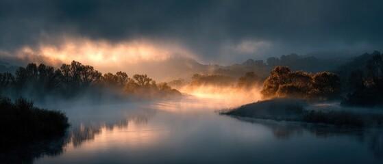 Misty River Sunrise: A Serene Landscape