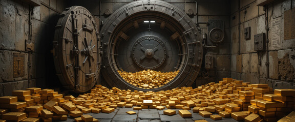 Treasure discovery abandoned vault digital art dark environment inside view wealth and mystery