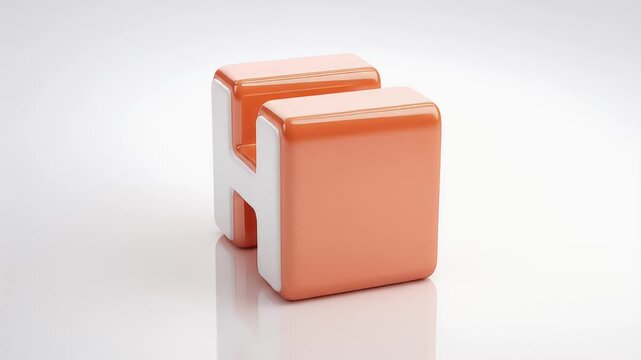 Minimalist 3D Letter H Animation with Glossy Orange Finish Rotating on a White Background