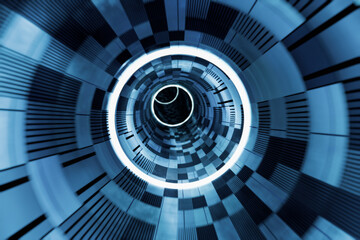 Futuristic Tunnel With Glowing Rings