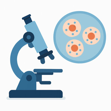 Microscope viewing cells in a petri dish.