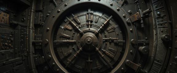 Fototapeta premium Secure vault door opening mechanism industrial facility digital image high-tech close-up innovation