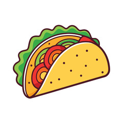 Taco with tortilla shell Mexican lunch line art vector icon