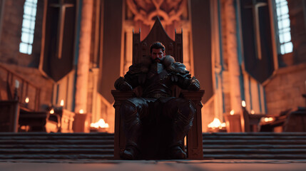 medieval king in dimly lit throne room 
