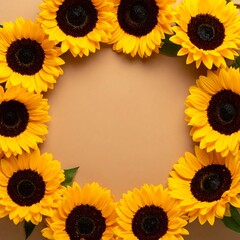 Sunflower circle frame on beige