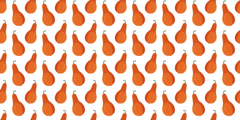 Seamless pattern with butternut squash pumpkins in flat style