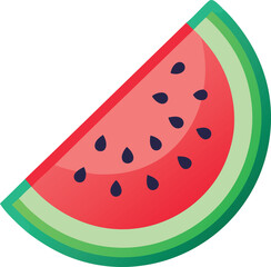 Watermelon fruit slice or cross section with seeds flat color art vector icon on white background