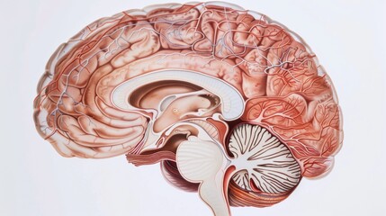 Deaf Awareness Month. Scientific illustration of human brain cross-section highlighting language processing areas for sign language, neurological pathways visualization
