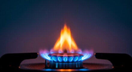 Close-up of a Gas Stove Burner with Vivid Flames