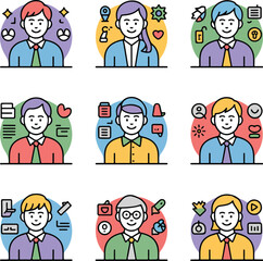 Fototapeta premium Diverse people icons with abstract symbols and objects
