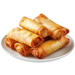 Golden-brown, crispy spring rolls on a white plate (1)