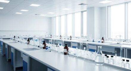 Modern Science Laboratory with Glassware and Equipment
