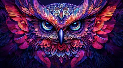 Vibrant and colorful artistic rendering of an owl featuring detailed feathers and intricate designs photo © Rupak