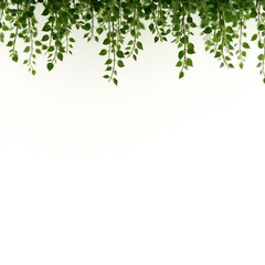 Tree leaves hanging down on white background closeup
