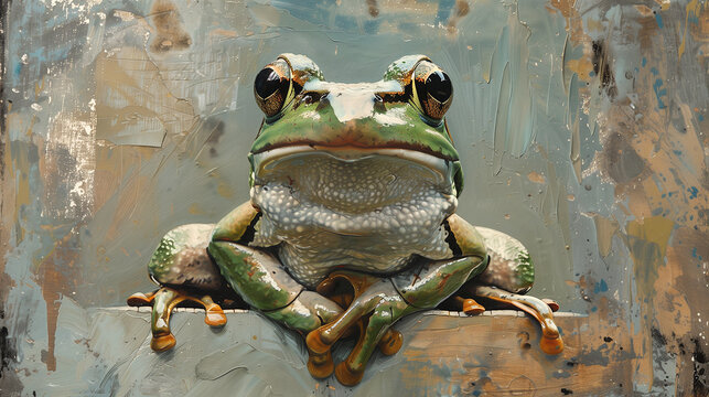illustration of a sitting green frog