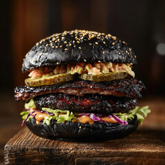 A yummy toasted black sesame seed burger