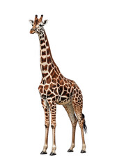 Naklejka premium Tall Giraffe Standing Isolated on White Background 