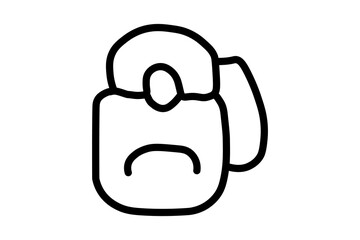 The main body of the backpack is a rounded rectangle, with a curved line at the bottom suggesting a pocket or feature.