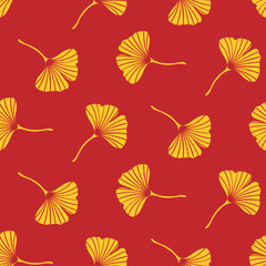 Seamless pattern of doodle Ginkgo Biloba leaves on isolated background. Hand drawn background for Autumn harvest holiday, Thanksgiving, Halloween, seasonal, textile, scrap booking.