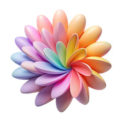 Fototapeta premium A vibrant colorful flower with many petals arranged in a circular pattern showcasing a spectrum of pastel rainbow colors isolated on transparent background