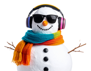 Funny Snowman Wearing Sunglasses and Headphones – Isolated PNG Prompt