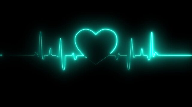 Abstract neon Love heartbeat signal icon animation.  Romantic Neon Pulse Icon with dark Background. 