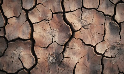 Parched ground breaking apart, revealing deep fissures symbolizing environmental distress from prolonged water shortage and climate challenges