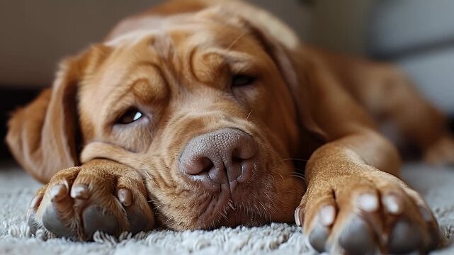 Peaceful Fox Red Labrador Resting: Close-Up Canine Relaxation
