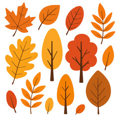 Collection of autumn leaves and trees