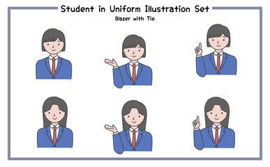 制服姿の学生 イラストセット2-1 (ジャケット&ネクタイ) / Student in Uniform, Character Pose Set