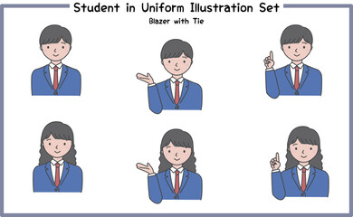 制服姿の学生 イラストセット2-2 (ジャケット&ネクタイ) / Student in Uniform, Character Pose Set