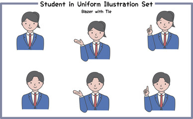 制服姿の学生 イラストセット2-3 (ジャケット&ネクタイ) / Student in Uniform, Character Pose Set