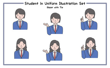 制服姿の学生 イラストセット2-4 (ジャケット&ネクタイ) / Student in Uniform, Character Pose Set
