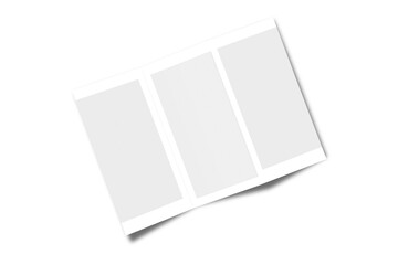 A4. Blank trifold paper brochure mock-up on soft gray background with soft shadows and highlights. 3D rendering.