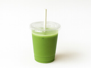 Matcha in a plastic cup with a straw and lid