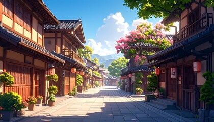 Fototapeta premium Japanese village street scene