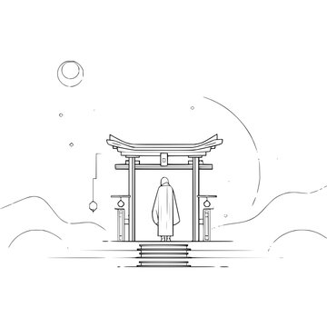 monk standing before japanese torii gate clip art preview