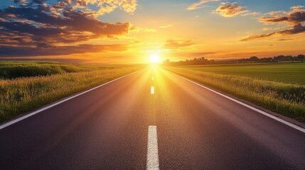 Naklejka premium Empty road stretching into sunset