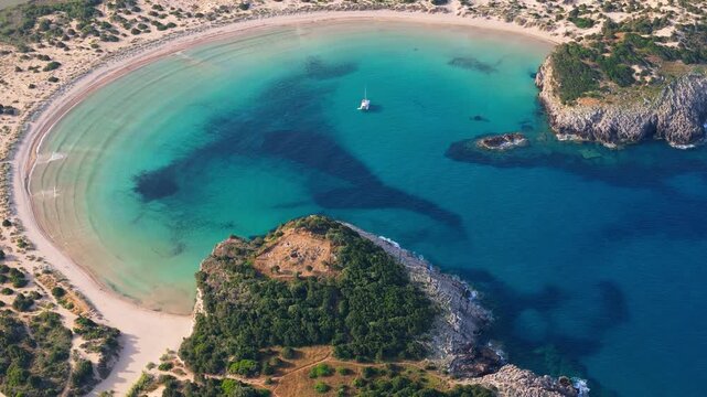Aerial videos of Voidokilia Beach and Navarino Castle in the Peloponnese, Greece