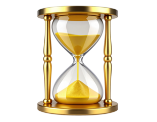  Glossy 3D Hourglass Icon with Golden Frame and Sand Inside, Front View, Isolated on White Background – AI Generated