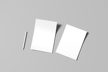 Blank flyer poster a4 or a5 paper isolated on black, place for your mock-up design
